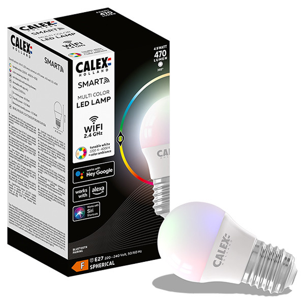 Calex Smart lamp E27 Kogel P45 RGB 2200 4000K Dimbaar 4.9W 40W Calex 123led